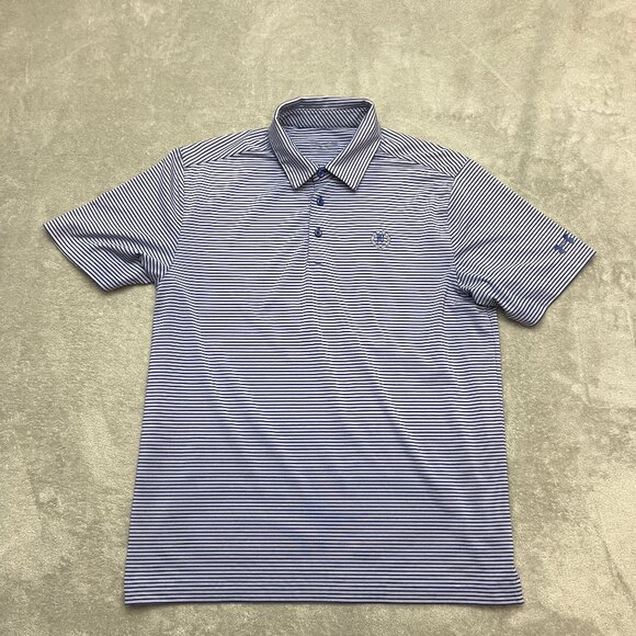 Under Armour Golf Polo Shirt Mens L Blue Striped Performance Golf Athletic Top - Picture 1 of 8